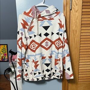 Geometric Pattern Cowl Neck Sweater